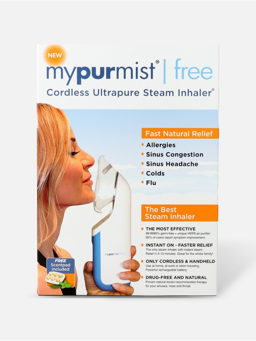 mypurmist-Free Cordless Ultrapure Steam Inhaler - White/Blue
